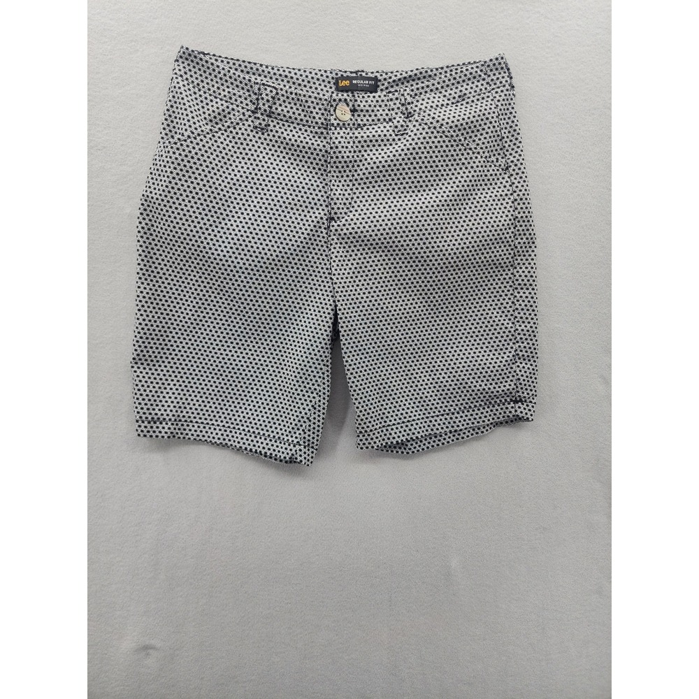 Lee Regular Fit Mid Rise Shorts Black‎ White Geometric Starburst Womens Size 12M